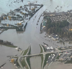 Arial shot of Abbotsford flooded